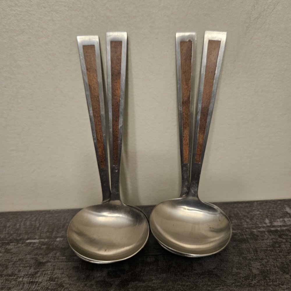 Stainless Steel and Wood Serving Ladle Spoons